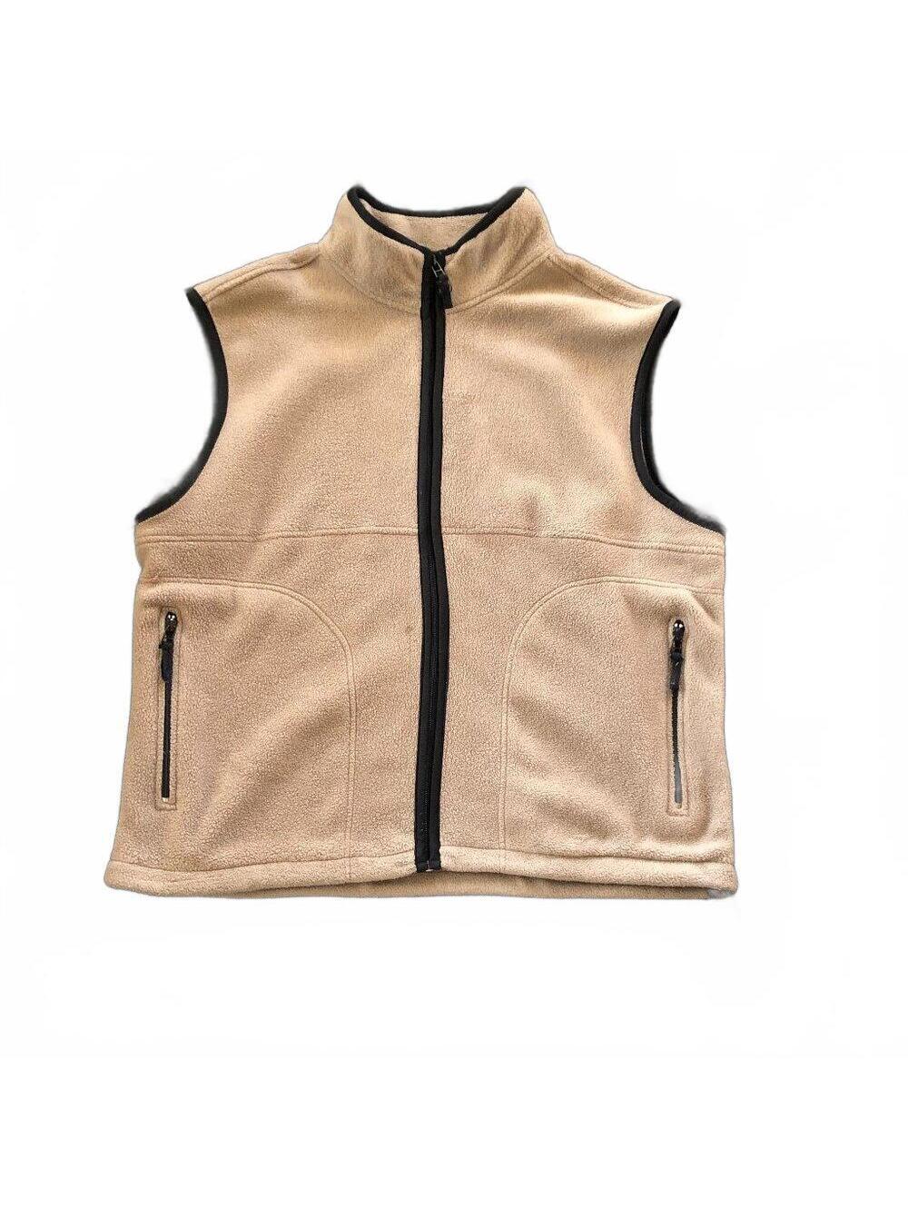 Basic Editions Beige Fleece Vest with Zipper Pockets, Size Large